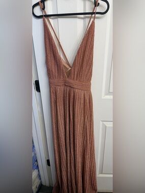 Fashion Nova With Grace Metallic Rose Gold Maxi Dress NWT